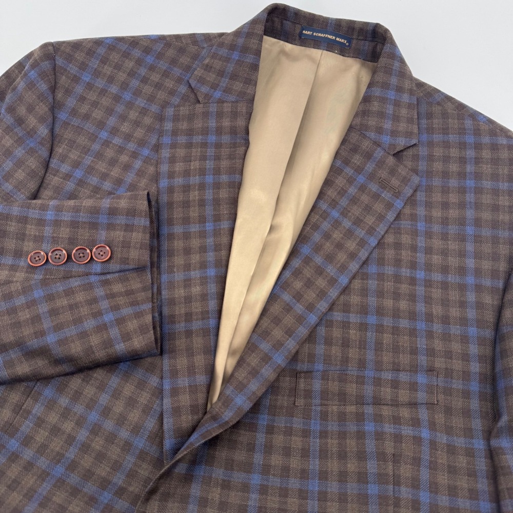 Hart Schaffner Marx Sport Coat Men 48R Brown Blue Plaid Check Wool Blazer Canada